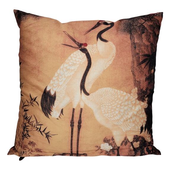 Pier 1 One Imports Crane Accent Throw Pillow Square Heron Bird‎ Classy Asian - Picture 1 of 9
